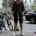 2026 Men's Casual Jacquard Summer Two-Piece V-Neck Shorts Set