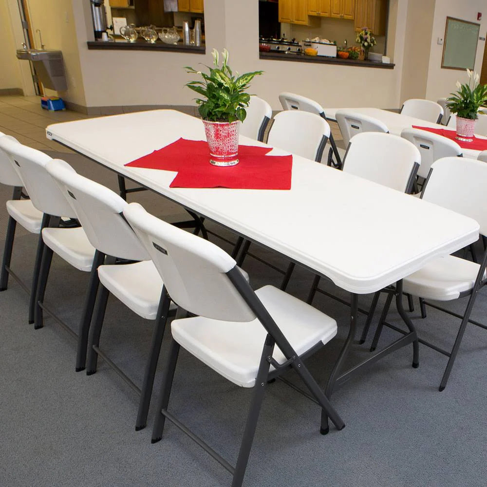 2026 Lot de 4 tables pliantes commerciales empilables de 8 pieds - Blanc (80344)