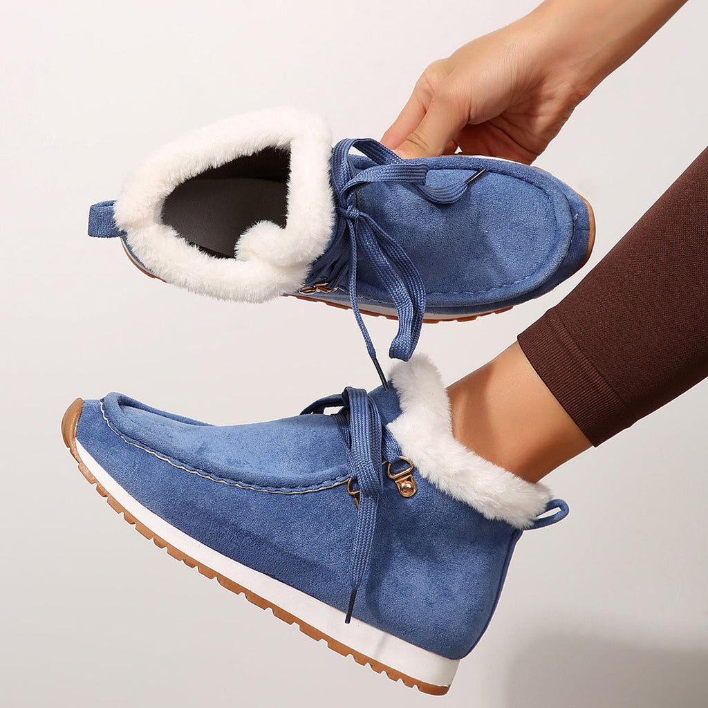 Bottes hiver à lacets daim chaud doublure peluche pour femme