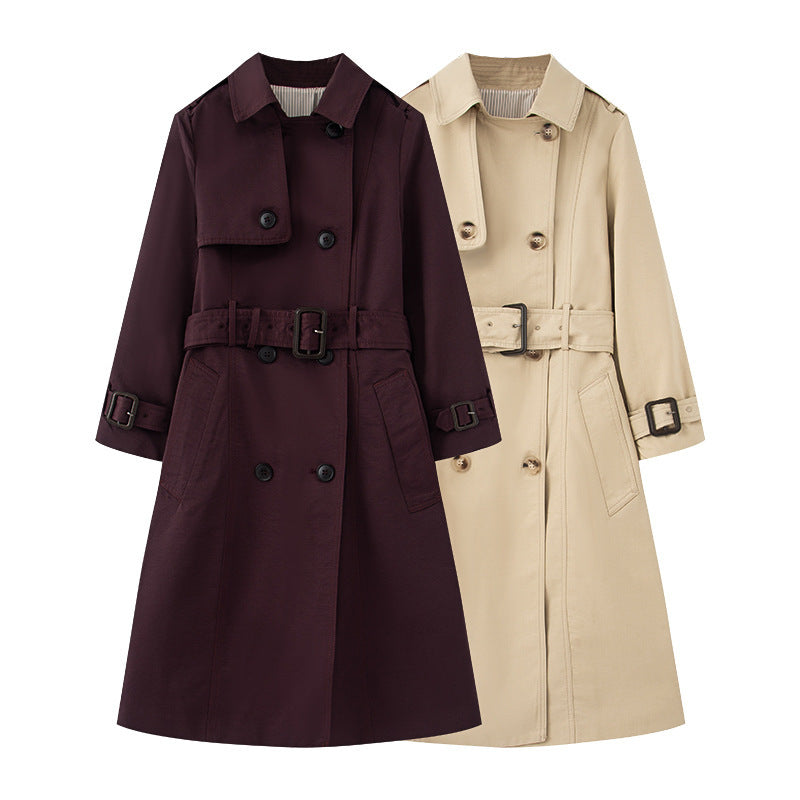 Trench-coat mi-long longueur style britannique élégant hiver classique pour femme