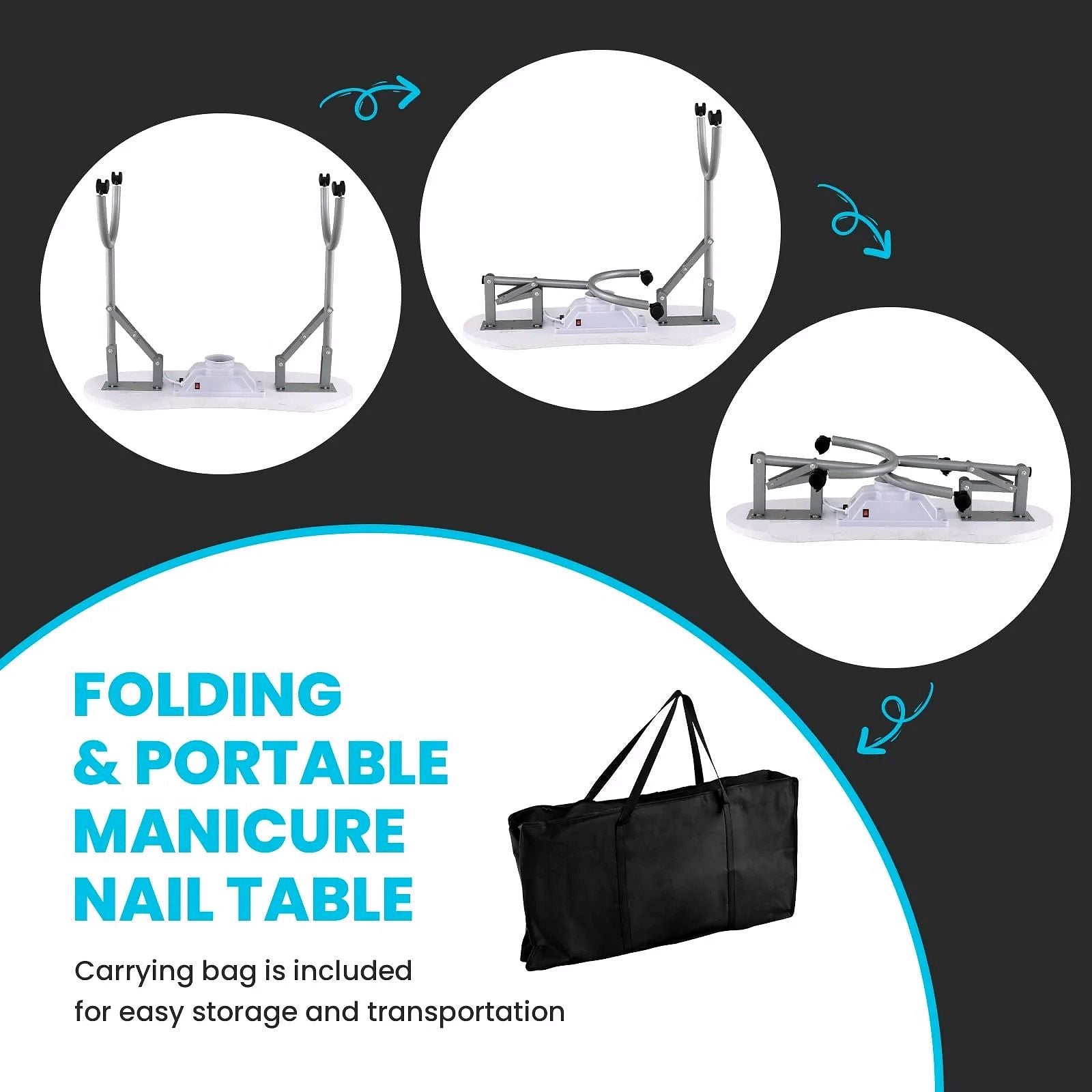2026 Table de manucure portable LDAILY avec aspirateur électrique de poussière