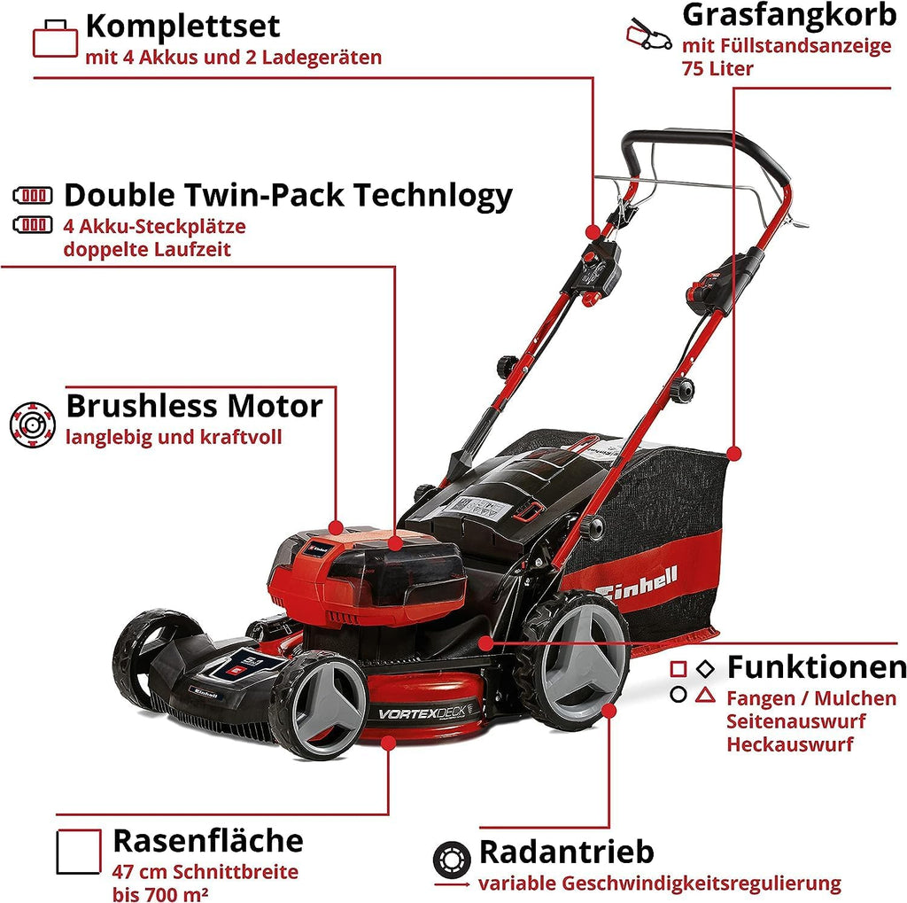 2026 2025 Einhell Professional GP-CM 36/47 S HW – Tondeuse Gazon Sans Fil 36V, Autotractée, Moteur Sans Charbon, Édition Limitée avec 4 Batteries 4,0Ah