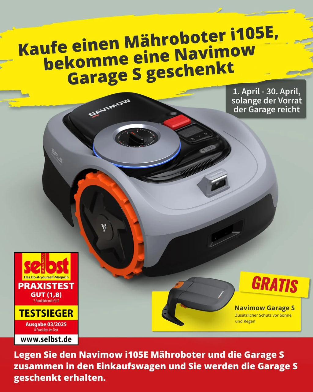 2026 Navimow Garage S, Hochklappbar, Keine Signalblockierung, Schutz vor Sonne und Regen, Zubehör für Mähroboter Navimow i105E, i108E