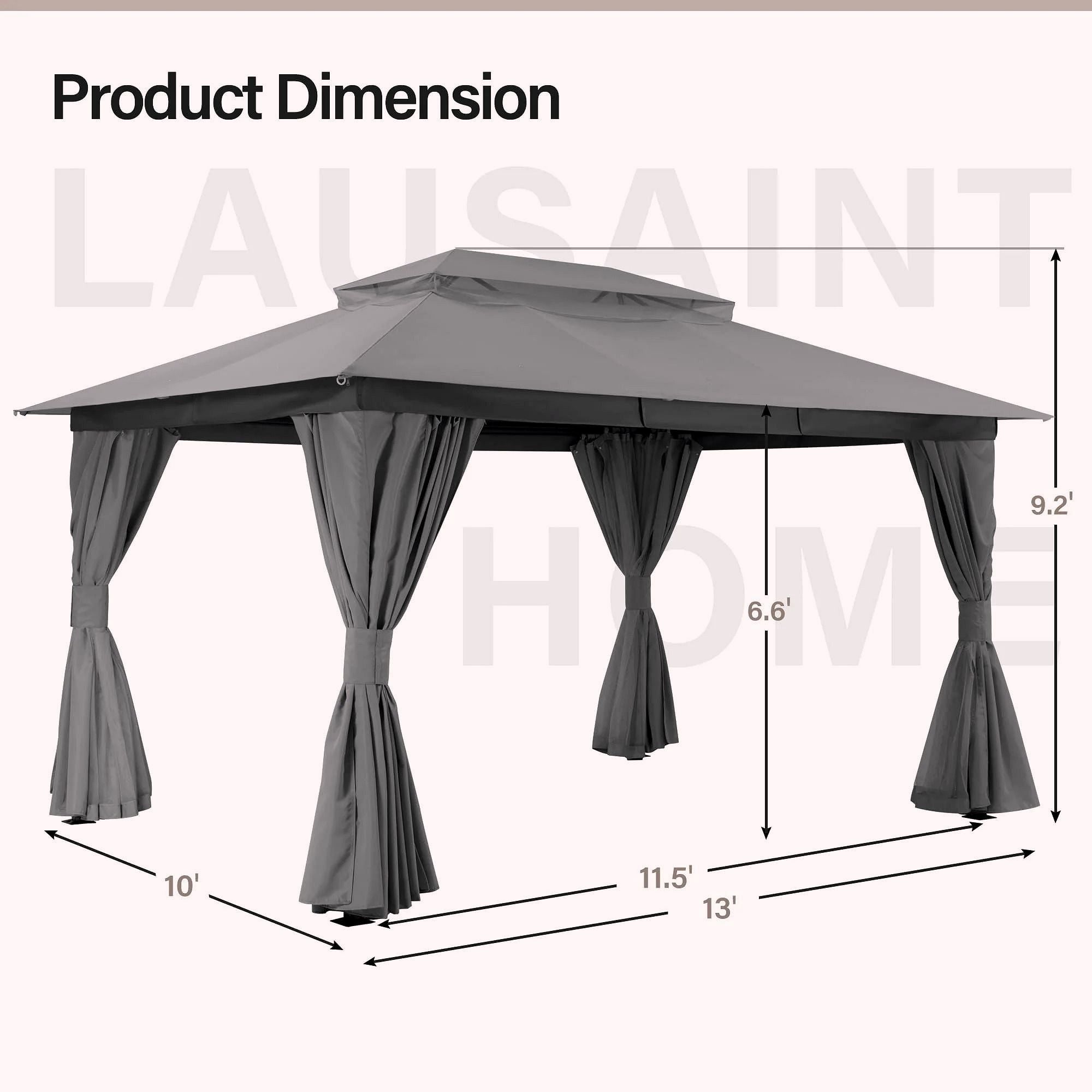 2026 Pavillon de jardin extérieur LAUSAINT HOME 10 × 13 ft avec boulons d’ancrag