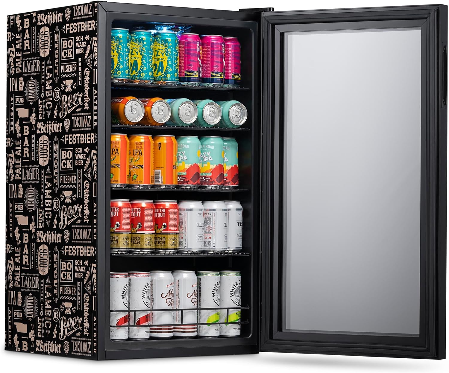 2026 Getränkekühlschrank | Freistehender Kühlschrank für 126 Dosen mit Glastür mit Scharnier rechts | Mini-Getränkekühlschrank, perfekt für Bier, Wein, Limonade und kühlere Getränke
