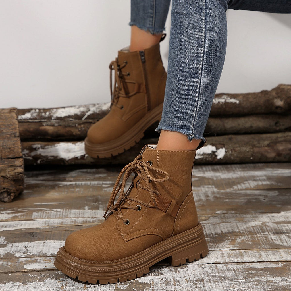 Bottines à lacets cheville carré confortable pour femme