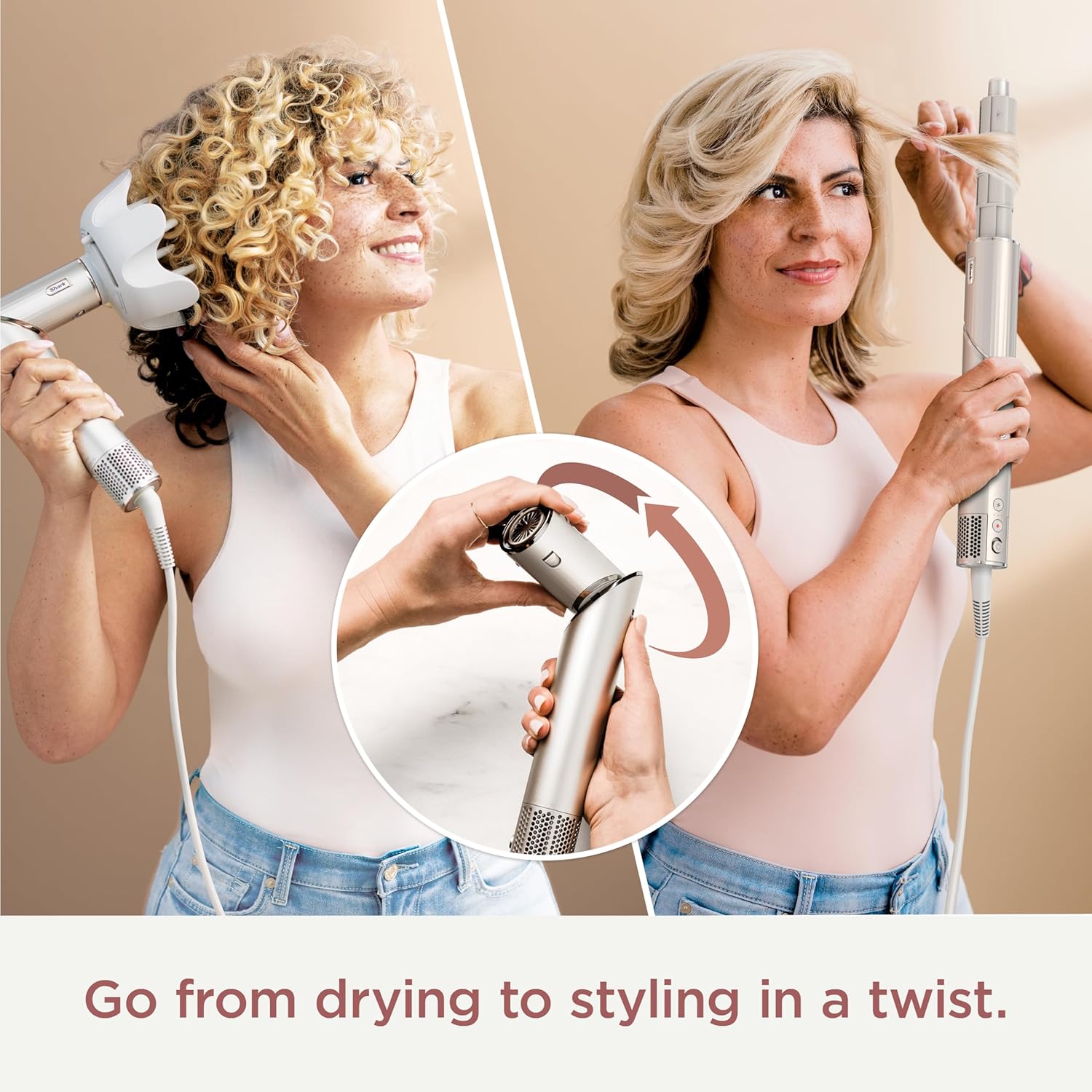 2026 2025 Système de coiffage et de séchage Shark HD430 FlexStyle, sèche-cheveux brosse puissant et multi-styler avec boucleurs Auto-Wrap, brosse plate, brosse ovale et embout concentrateur, coloris Stone