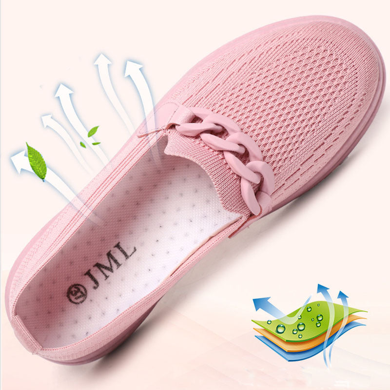 Ballerines confortable chaîne sans lacets bout rond décontracté pour femme
