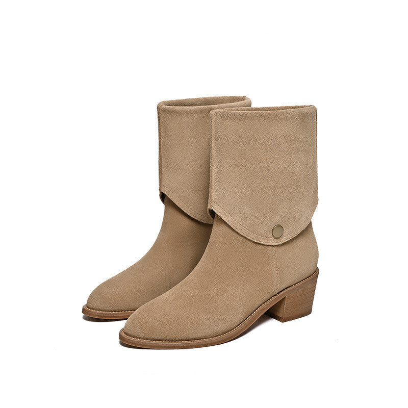Bottines mat cuir de vachette style western bout pointu court tige haute cheville pour femme