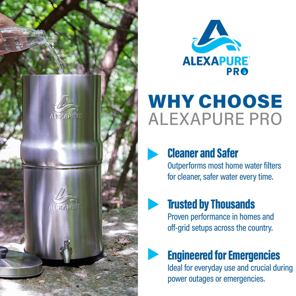2026 2025 Alexapure Pro Système de Filtration d’Eau par Gravité – Purificateur d’Eau Domestique en Acier Inoxydable Réduit 206 Contaminants, Sans Électricité, Facile à Installer et à Entretenir