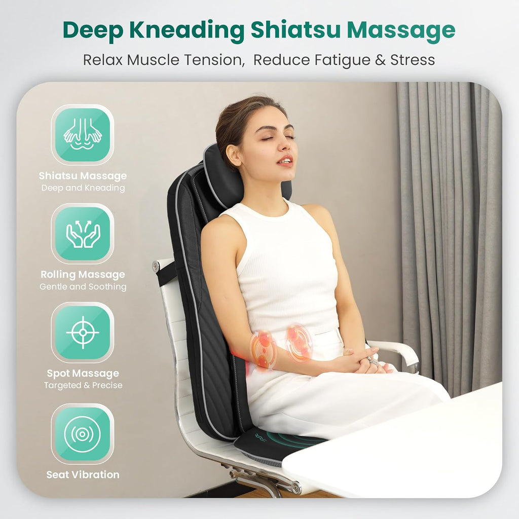 2026 2025 Coussin de Massage Shiatsu Snailax avec Chaleur – Coussin de Fauteuil Massant pour Dos, Massage Kneading pour Maison et Bureau