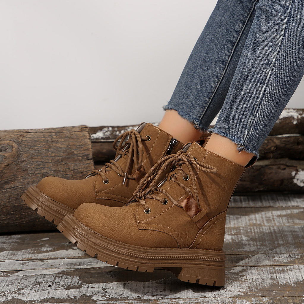 Bottines à lacets cheville carré confortable pour femme