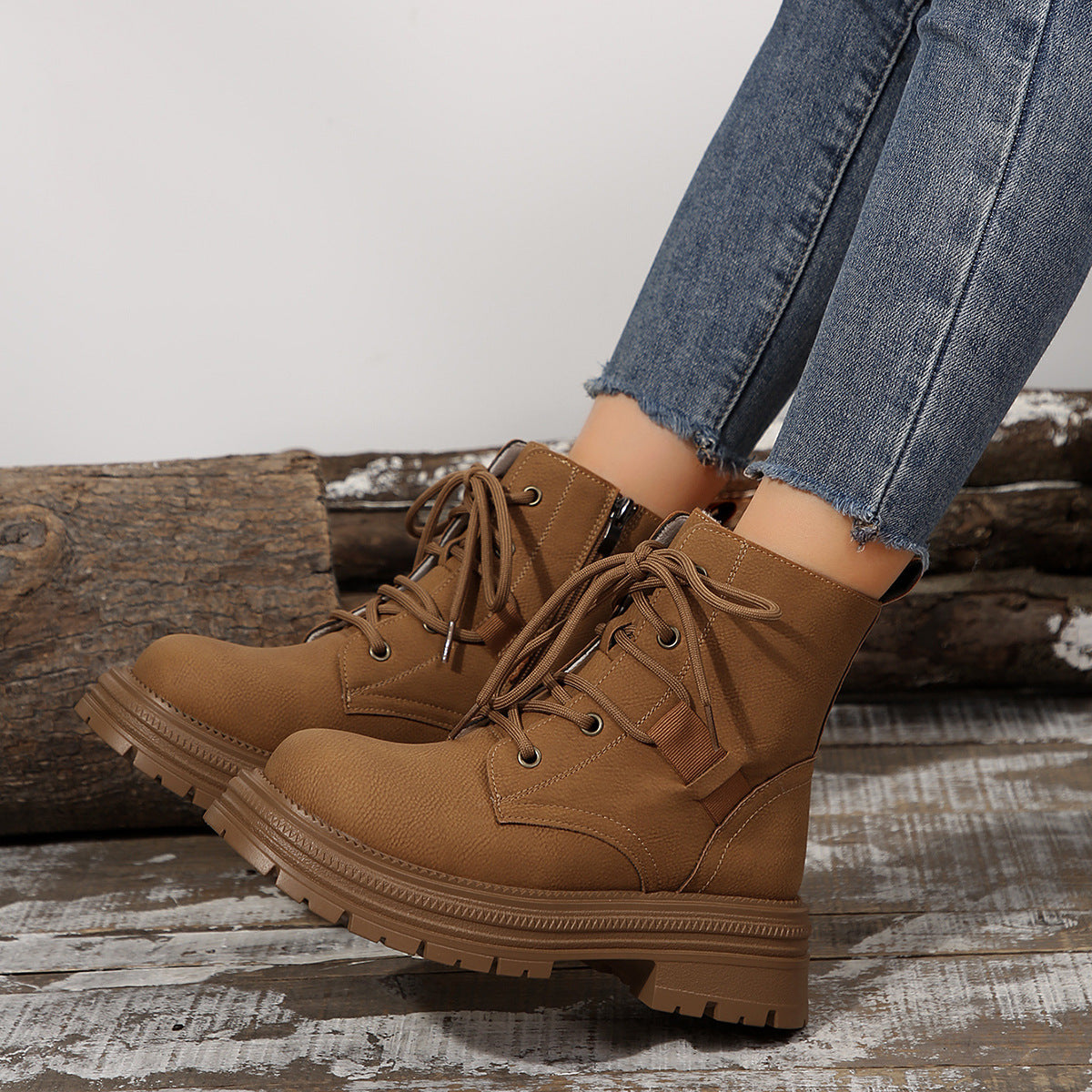 Bottines à lacets cheville carré confortable pour femme
