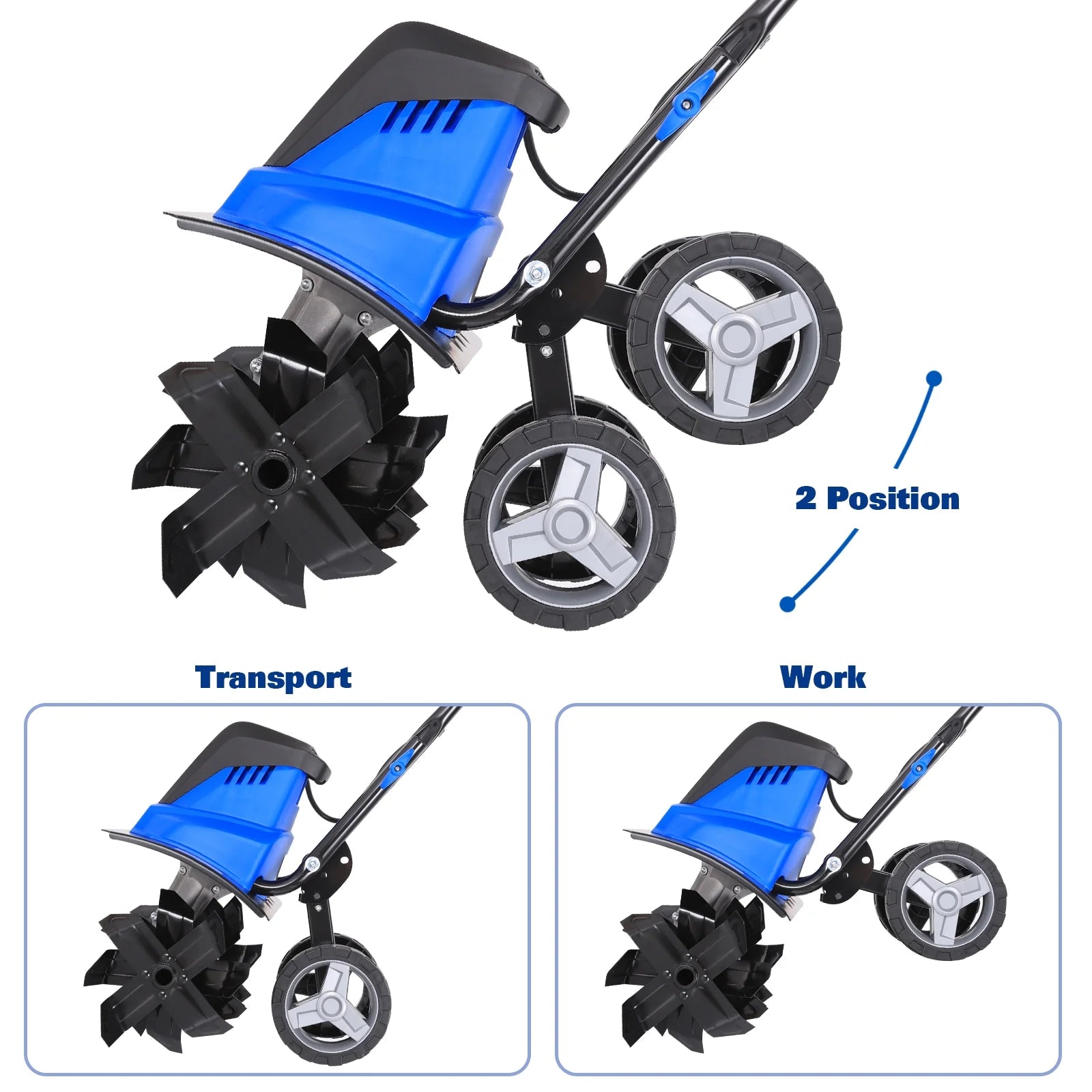 2026 Motoculteur électrique BILT HARD 16 pouces, 13,5 A, 6 dents en acier, avec roues réglables