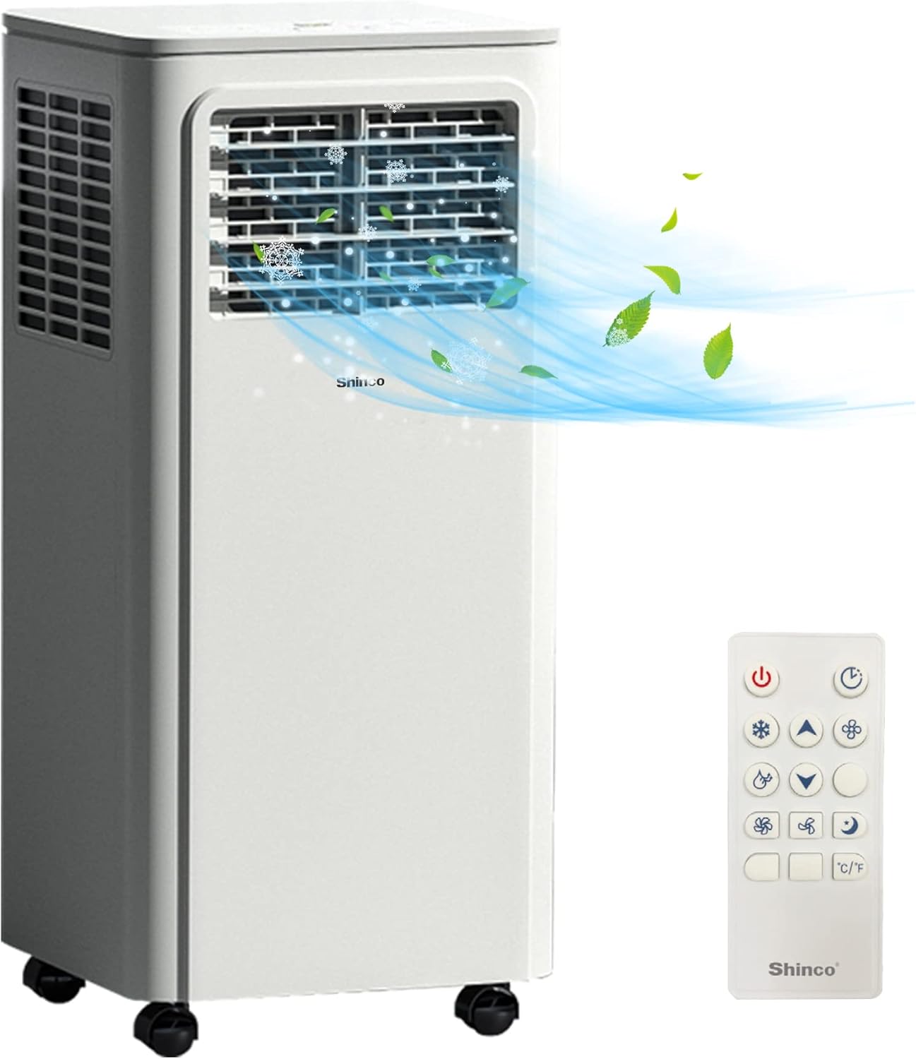 2026 SHINCO Climatiseur mobile, 7000 BTU 2,05kW, Refroidir&Ventilation&Déshumidification, taille de la pièce jusqu'à 54m³(18㎡), Climatiseur mobile avec tuyau d'évacuation et tuyau de vidange, mode sommeil