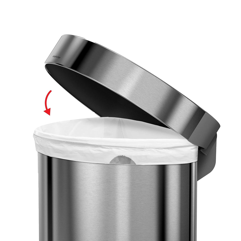 2026 2025 Simplehuman Poubelle de Cuisine Semi-Ronde à Ouverture au Pied 60 Litres avec Couvercle à Fermeture Douce, Acier Inoxydable Brossé