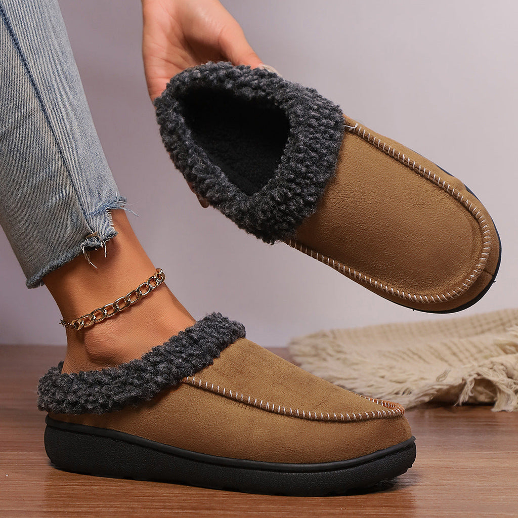 Chaussons douillet hiver doublé fourrure intérieur en coton chaud pour femme