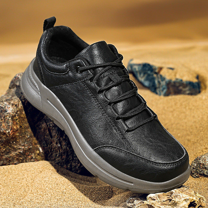 Baskets tige basse en cuir bout rond style britannique décontracté pour homme