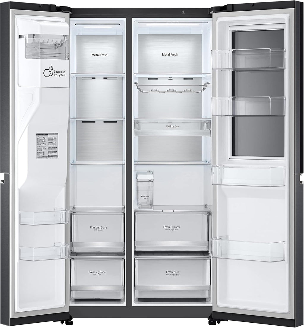 2026 LG GSXV91MCAF Réfrigérateur combiné - Side by Side, 635L, InstaView, Total No-Frost, Compartiment congélation, Distributeur d'eau et glace UVnano, Compresseur Inverter Linear, Wi-Fi, Noir, Classe F