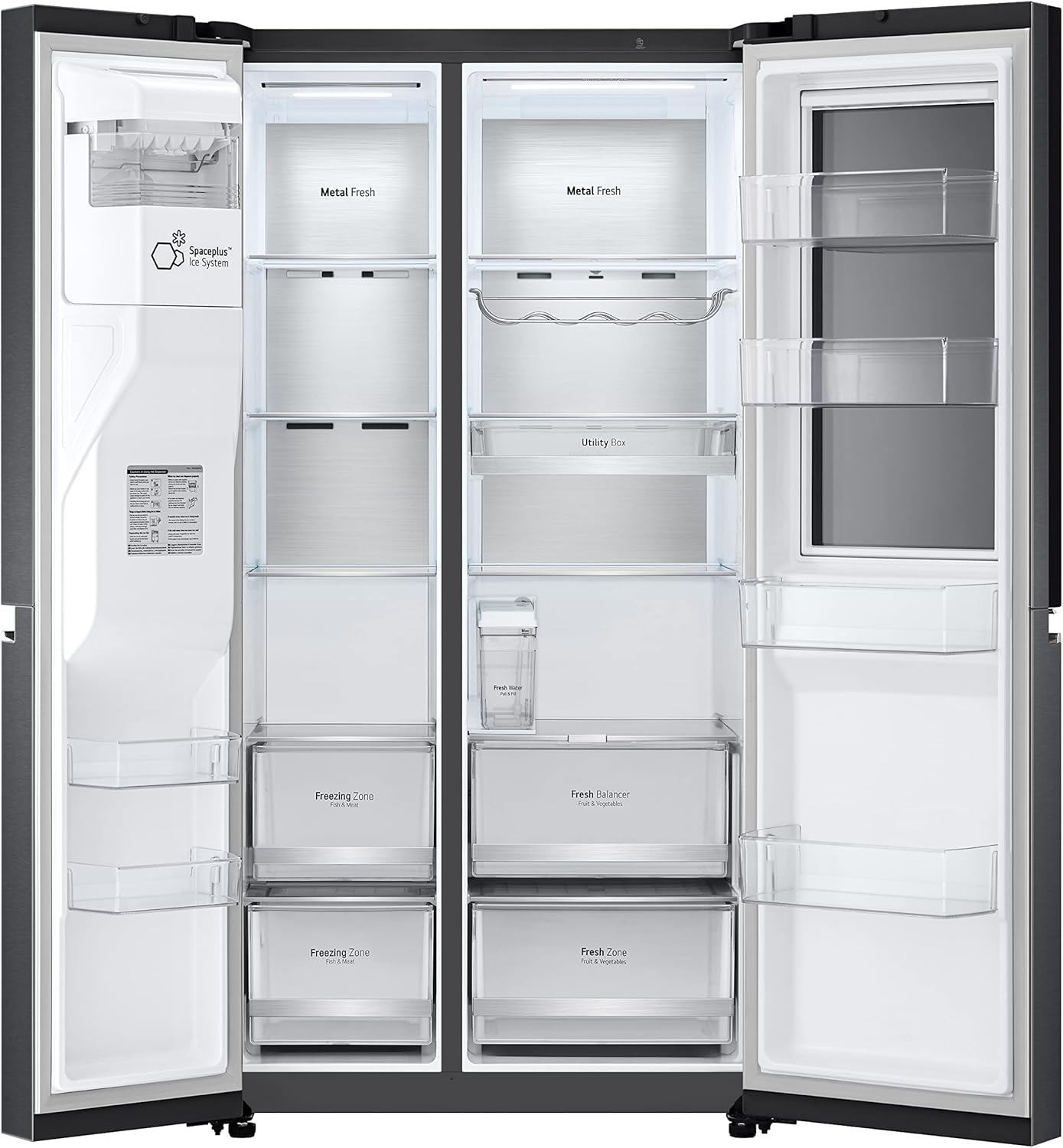 2026 LG GSXV91MCAF Réfrigérateur combiné - Side by Side, 635L, InstaView, Total No-Frost, Compartiment congélation, Distributeur d'eau et glace UVnano, Compresseur Inverter Linear, Wi-Fi, Noir, Classe F