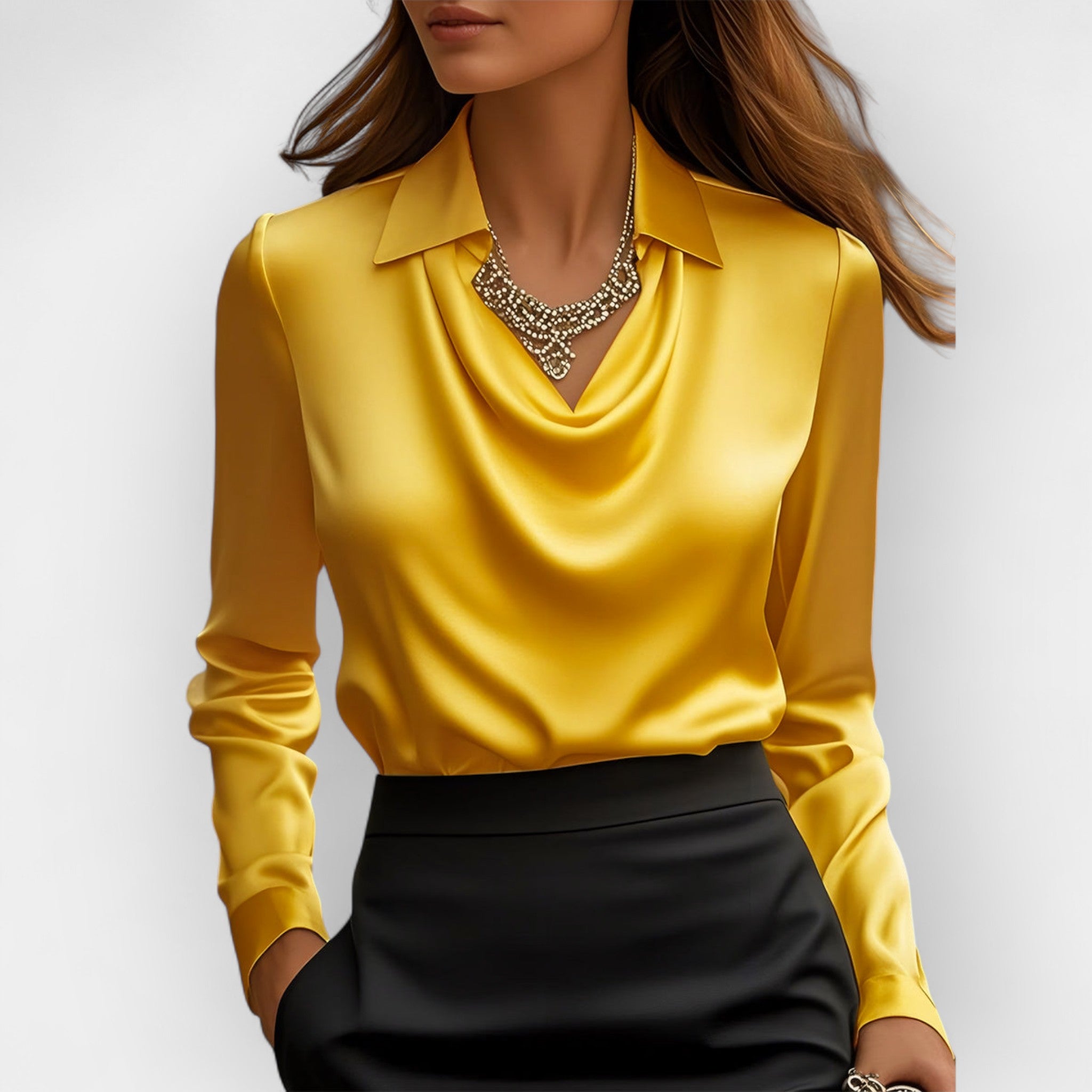 Chemisier fluide cowl neck satin élégant manches longues bureau pour femme