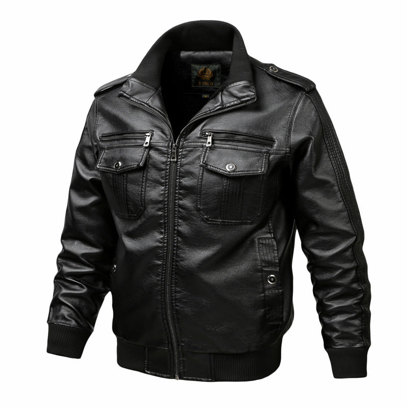 Veste rétro motard en cuir élégant zippé poche pour homme