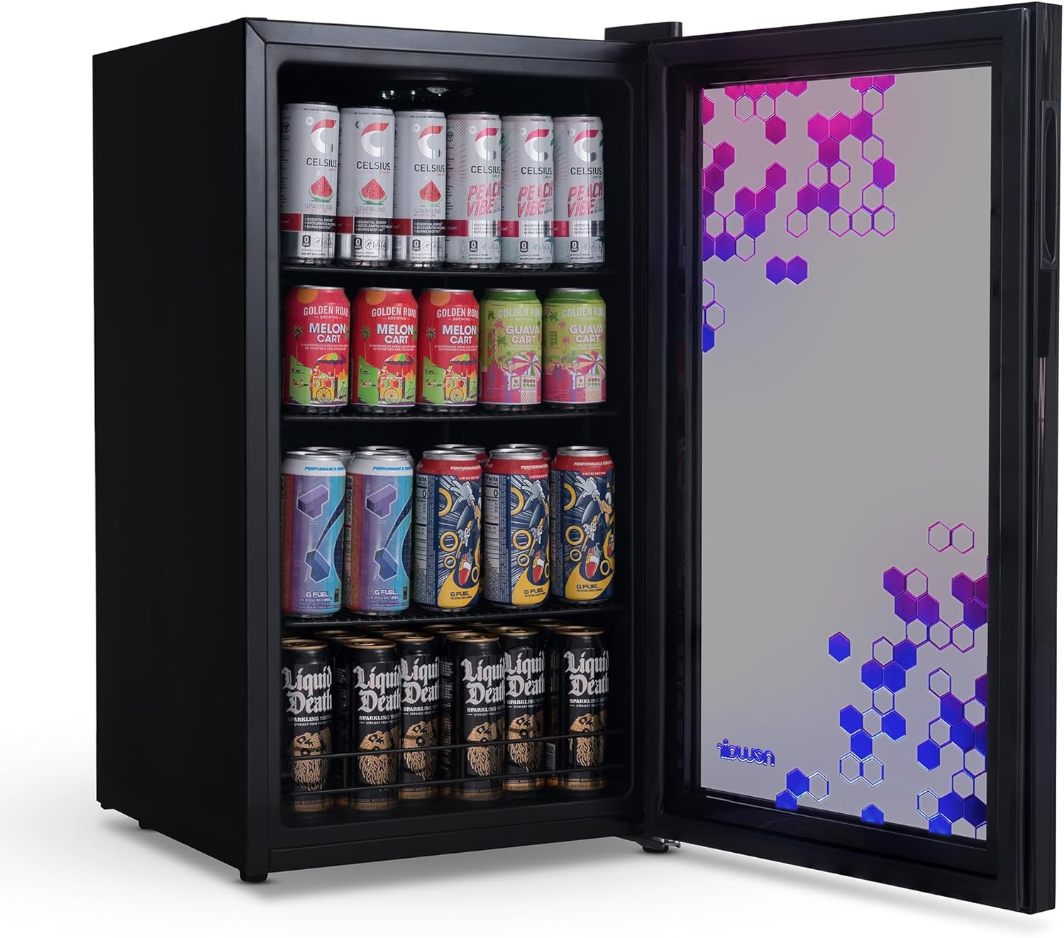 2026 Getränkekühlschrank | Freistehender Kühlschrank für 126 Dosen mit Glastür mit Scharnier rechts | Mini-Getränkekühlschrank, perfekt für Bier, Wein, Limonade und kühlere Getränke