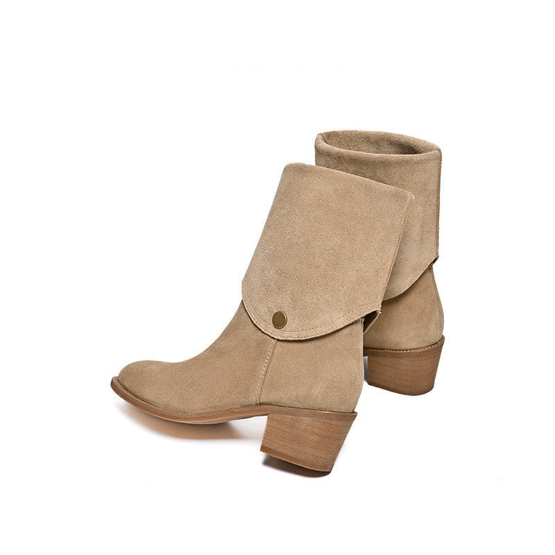 Bottines mat cuir de vachette style western bout pointu court tige haute cheville pour femme