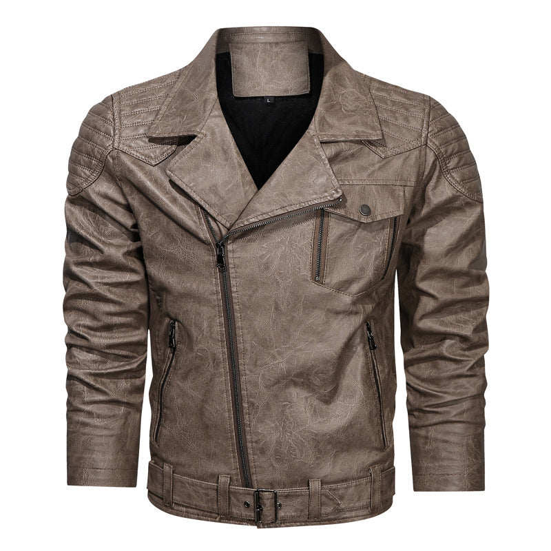 Veste rétro en cuir PU moto classique à revers pour homme
