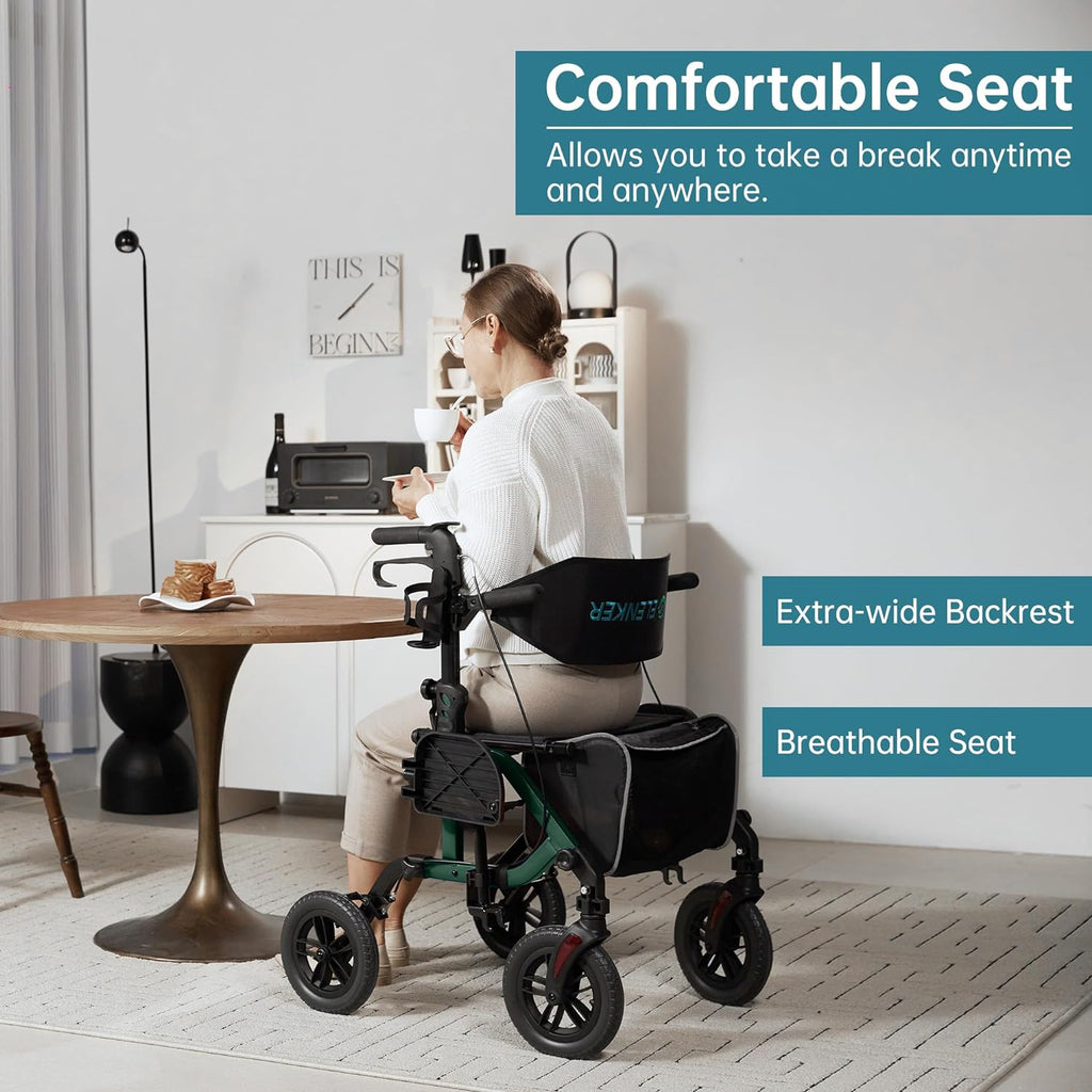 2026 Geländegängiger 2-in-1-Rollator und Transportstuhl, zusammenklappbarer Rollstuhl mit luftlosen 10-Zoll-Rädern für Senioren, umkehrbare Rückenlehne und abnehmbare Fußstützen, blau