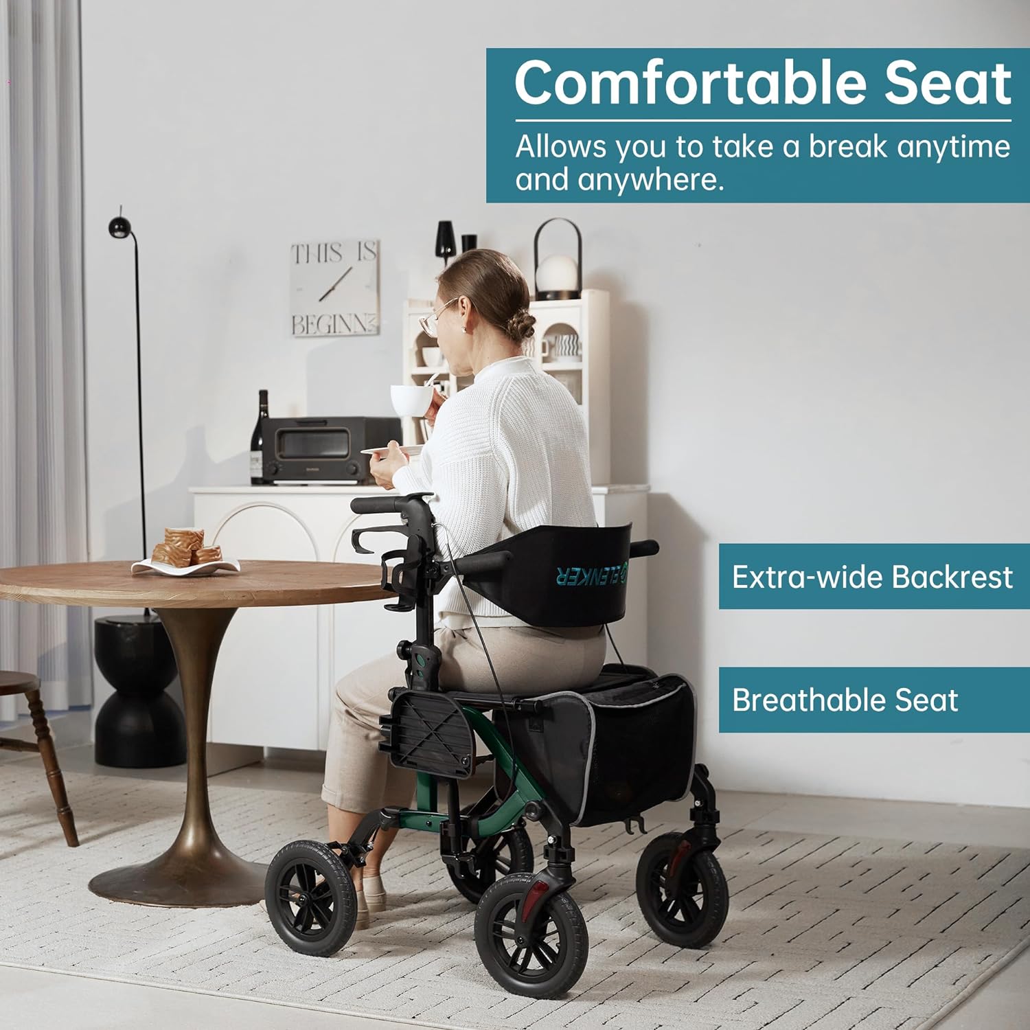 2026 Geländegängiger 2-in-1-Rollator und Transportstuhl, zusammenklappbarer Rollstuhl mit luftlosen 10-Zoll-Rädern für Senioren, umkehrbare Rückenlehne und abnehmbare Fußstützen, blau