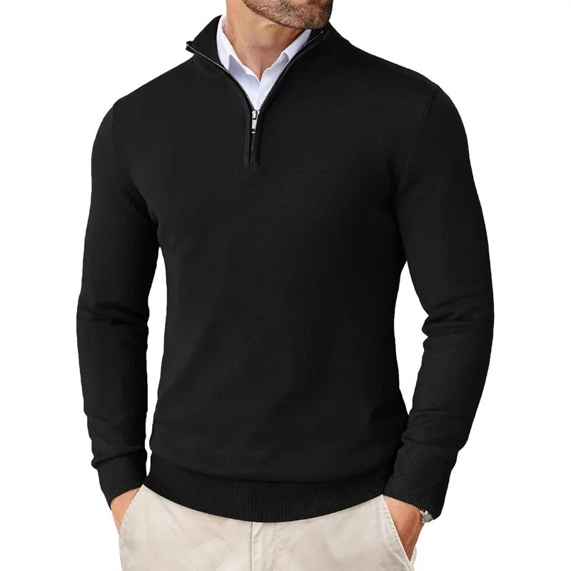 Polo zippé ultra-fin léger manches longues décontracté pour homme