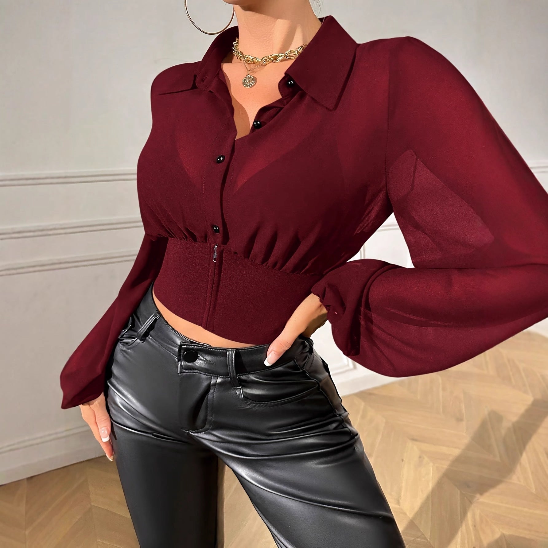 Chemise ajusté waist décontracté élégant confortable pour femme