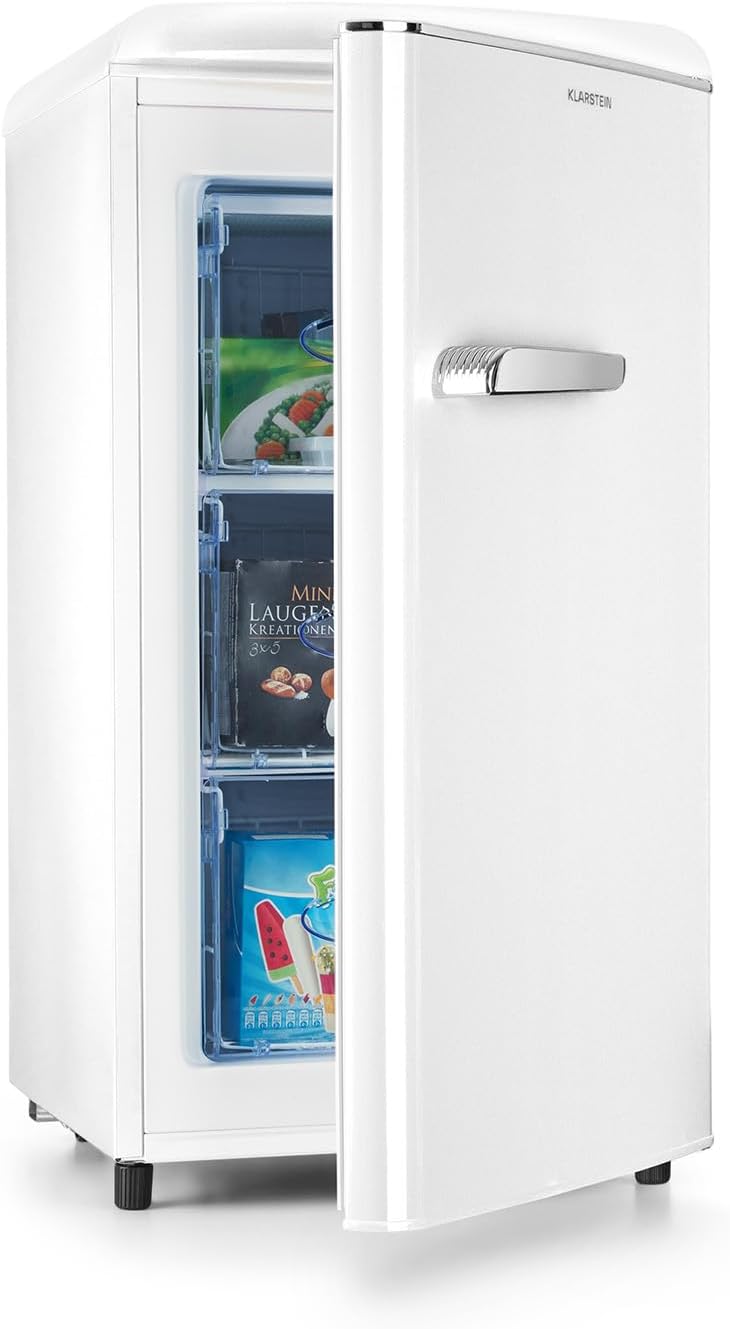 2026 KLARSTEIN Laika - Congélateur, volume total 60 litres, thermostat à 5 niveaux, 0 à -18°C, 3 grilles, pose libre, design rétro - rouge