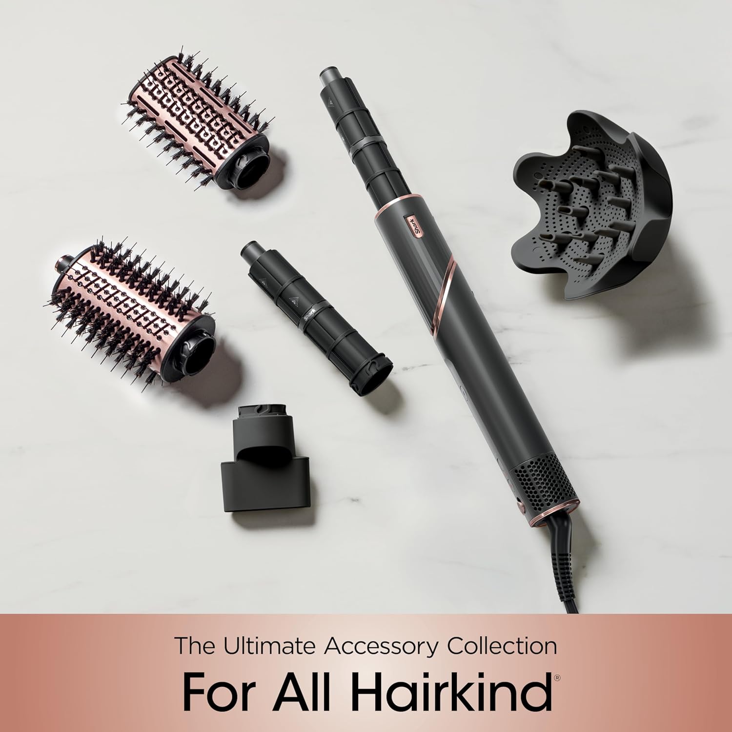 2026 2025 Système de coiffage et de séchage Shark HD430 FlexStyle, sèche-cheveux brosse puissant et multi-styler avec boucleurs Auto-Wrap, brosse plate, brosse ovale et embout concentrateur, coloris Stone