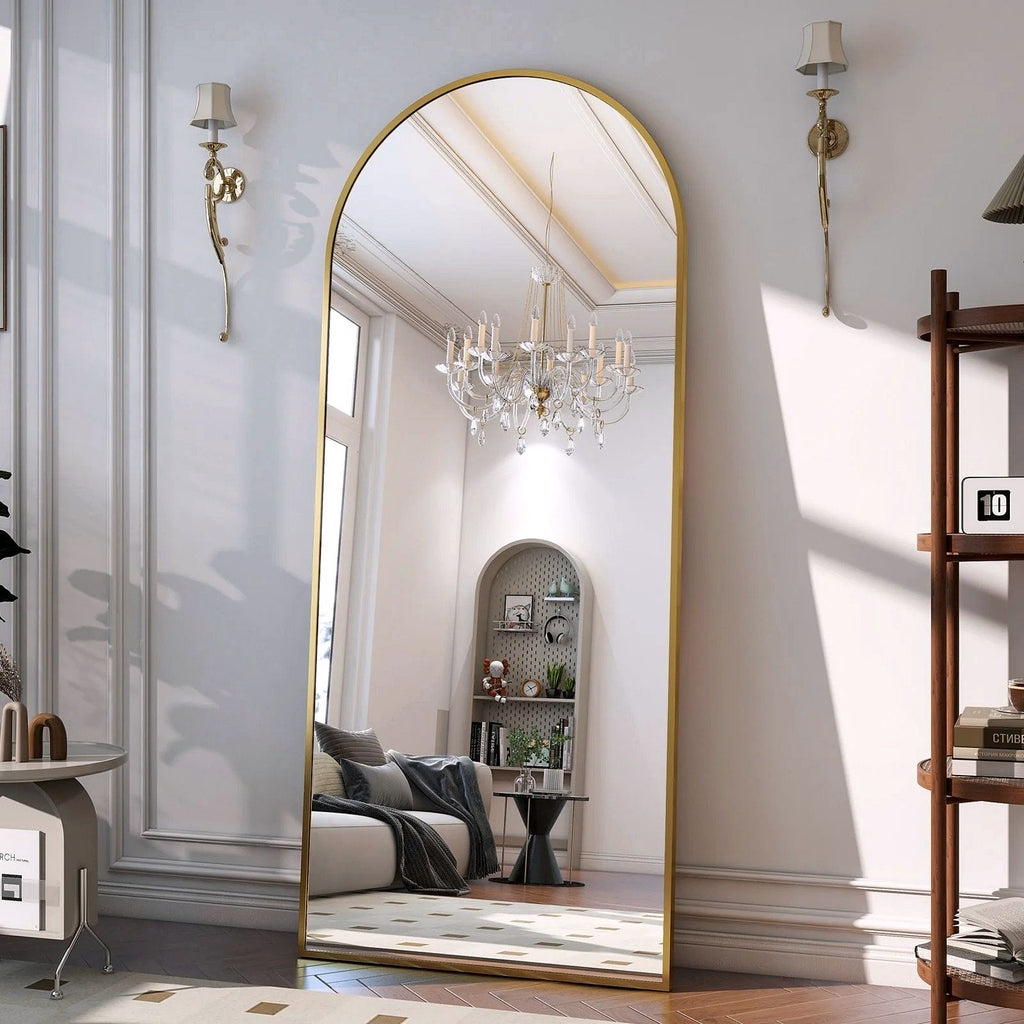 2026 Miroir sur pied au design arc métallique – Miroir de corps entier à monter au sol ou au mur
