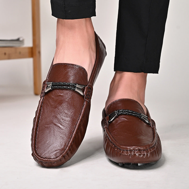 Mocassins grande taille cuir de vachette facile à porter style britannique décontracté pour homme