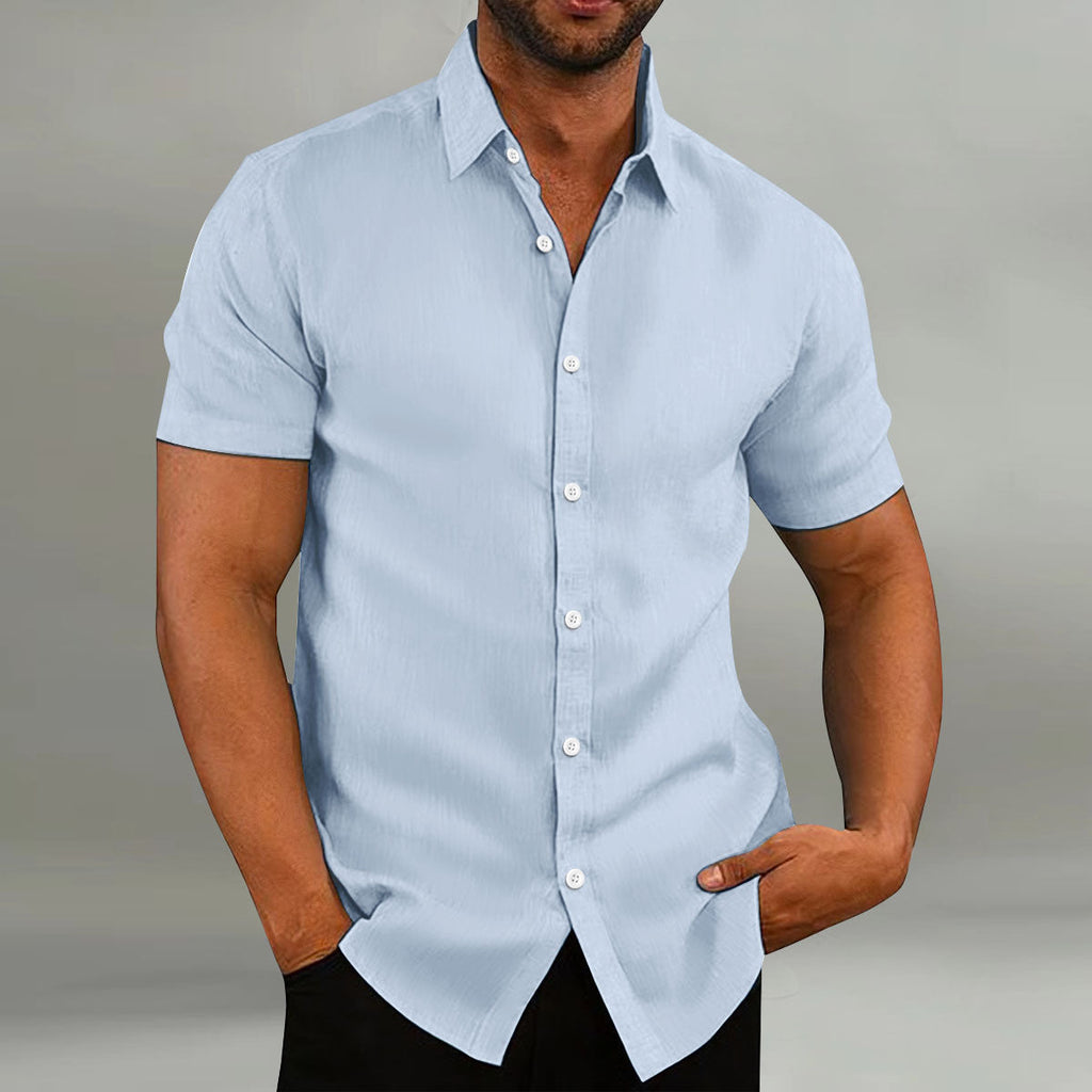 Chemise vintage en coton et lin manches courtes décontracté ample été pour homme