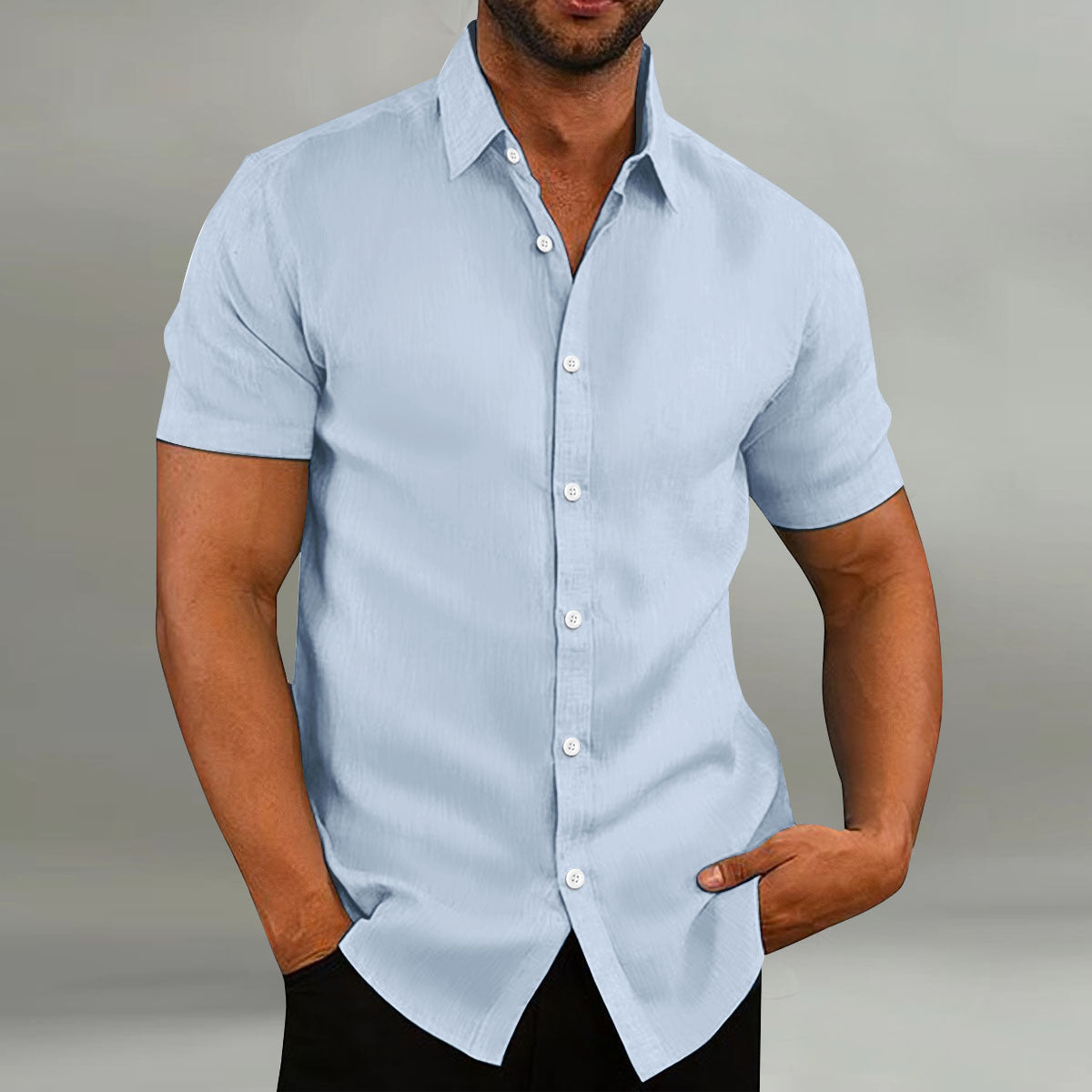 Chemise vintage en coton et lin manches courtes décontracté ample été pour homme