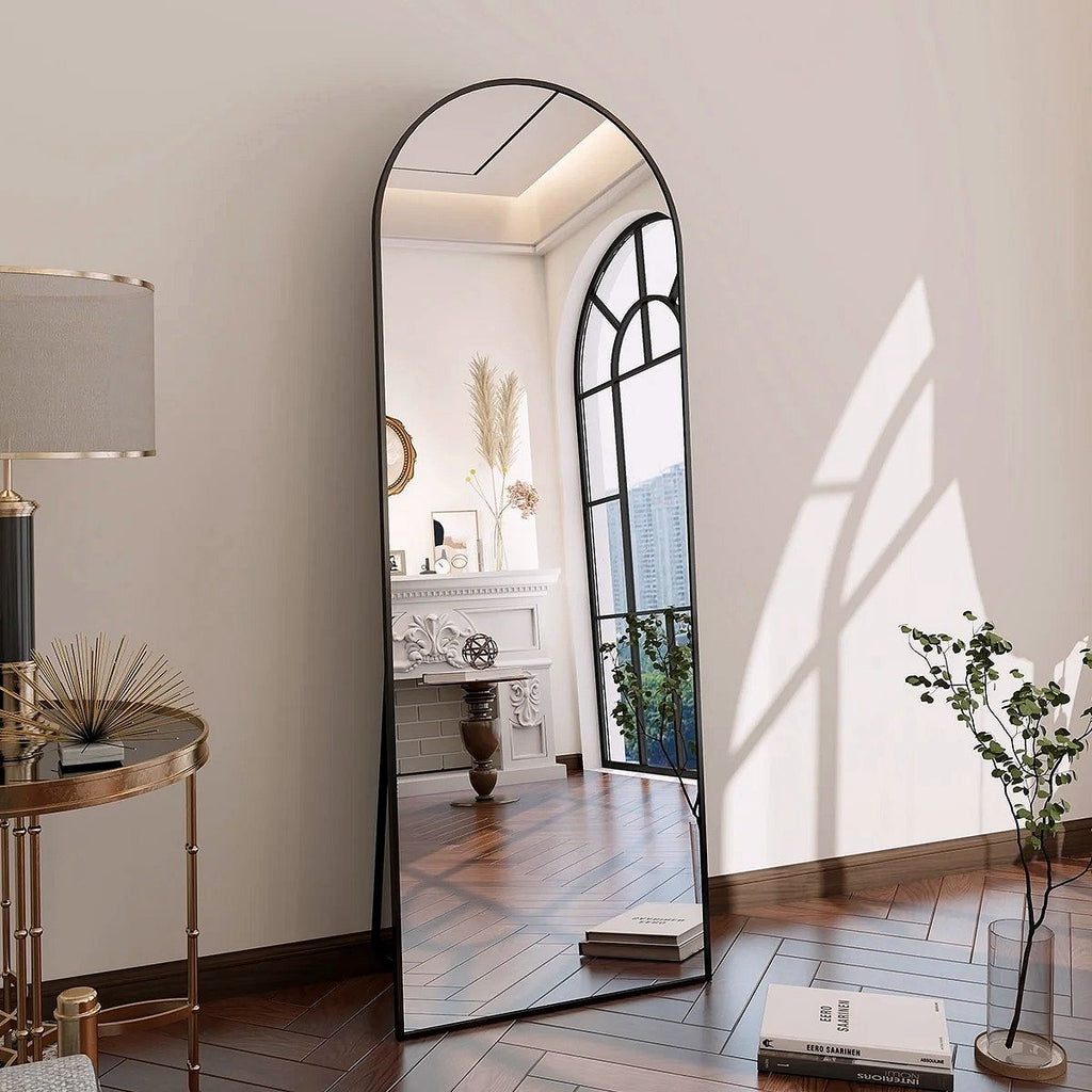 2026 Miroir sur pied au design arc métallique – Miroir de corps entier à monter au sol ou au mur
