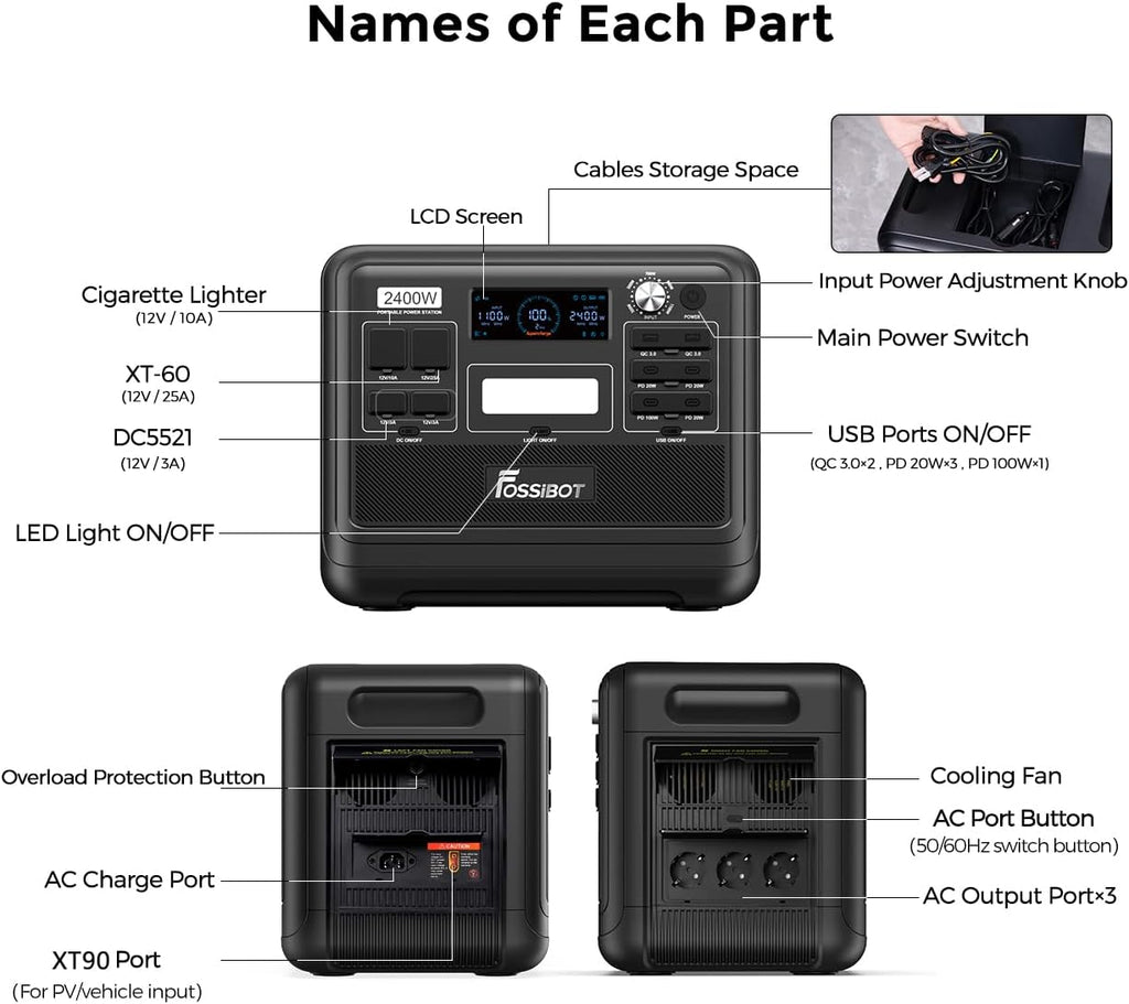 2026 F2400 Station électrique portable CA 2400W (4800W Pic),Station Silencieux Solaire 2048Wh LiFePO4,Groupe Générateur Électrique Onduleur Alimentation de Secours à Domicile Camping