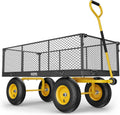 2026 Steel Garden Cart, 2-in-1 1400 lbs Heavy Duty Utility Wagon, with Removable Mesh Sides to Convert into Flatbed, 240° U-Turn 13" Pneumatic Tires Garden Wagon for Farm Yard Lawn Garden Camping