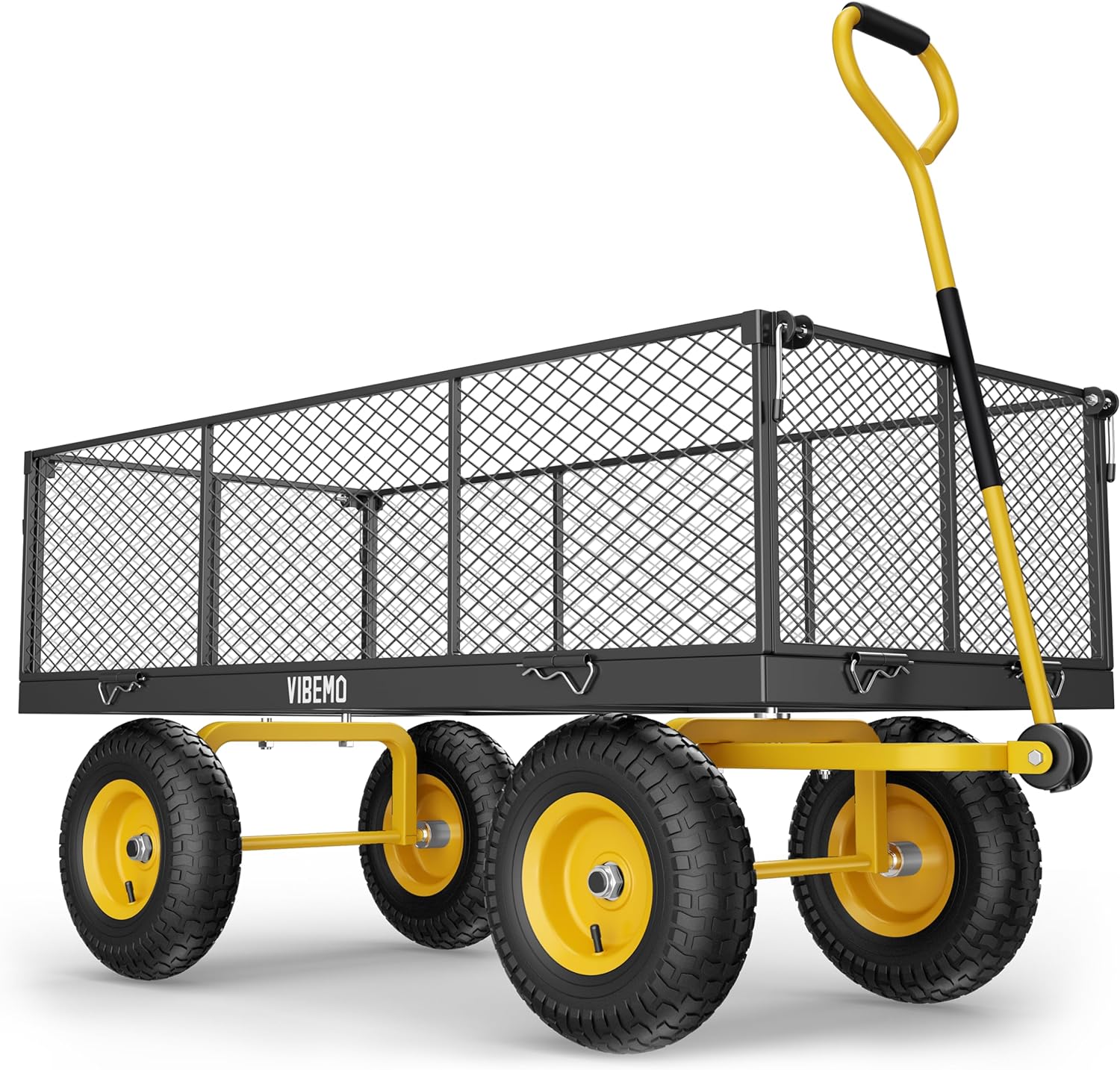 2026 Steel Garden Cart, 2-in-1 1400 lbs Heavy Duty Utility Wagon, with Removable Mesh Sides to Convert into Flatbed, 240° U-Turn 13" Pneumatic Tires Garden Wagon for Farm Yard Lawn Garden Camping