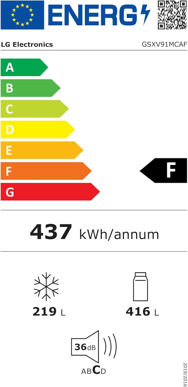 2026 LG GSXV91MCAF Réfrigérateur combiné - Side by Side, 635L, InstaView, Total No-Frost, Compartiment congélation, Distributeur d'eau et glace UVnano, Compresseur Inverter Linear, Wi-Fi, Noir, Classe F
