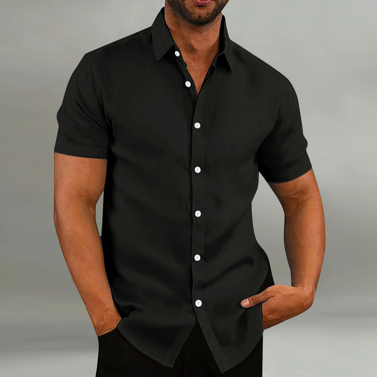 Chemise vintage en coton et lin manches courtes décontracté ample été pour homme