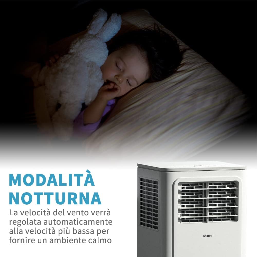 2026 SHINCO Climatiseur mobile, 7000 BTU 2,05kW, Refroidir&Ventilation&Déshumidification, taille de la pièce jusqu'à 54m³(18㎡), Climatiseur mobile avec tuyau d'évacuation et tuyau de vidange, mode sommeil
