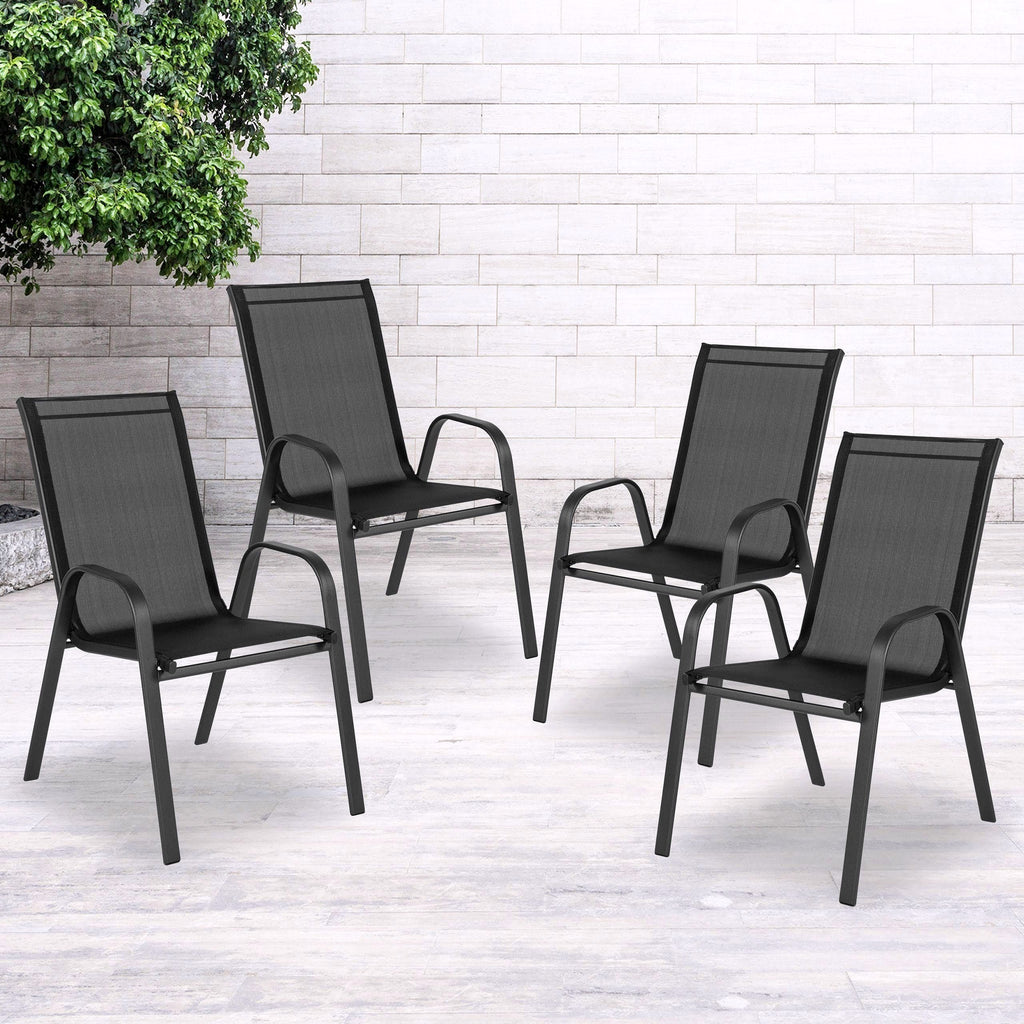 2026 Lot de 4 chaises d’extérieur empilables noires – Série Brazos