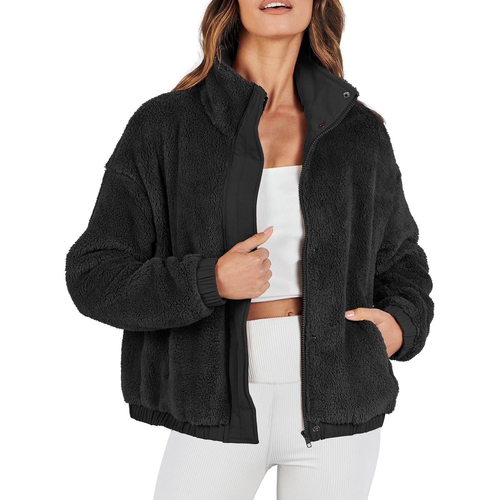 Veste doux peluche ample chaud décontracté style urbain pour femme