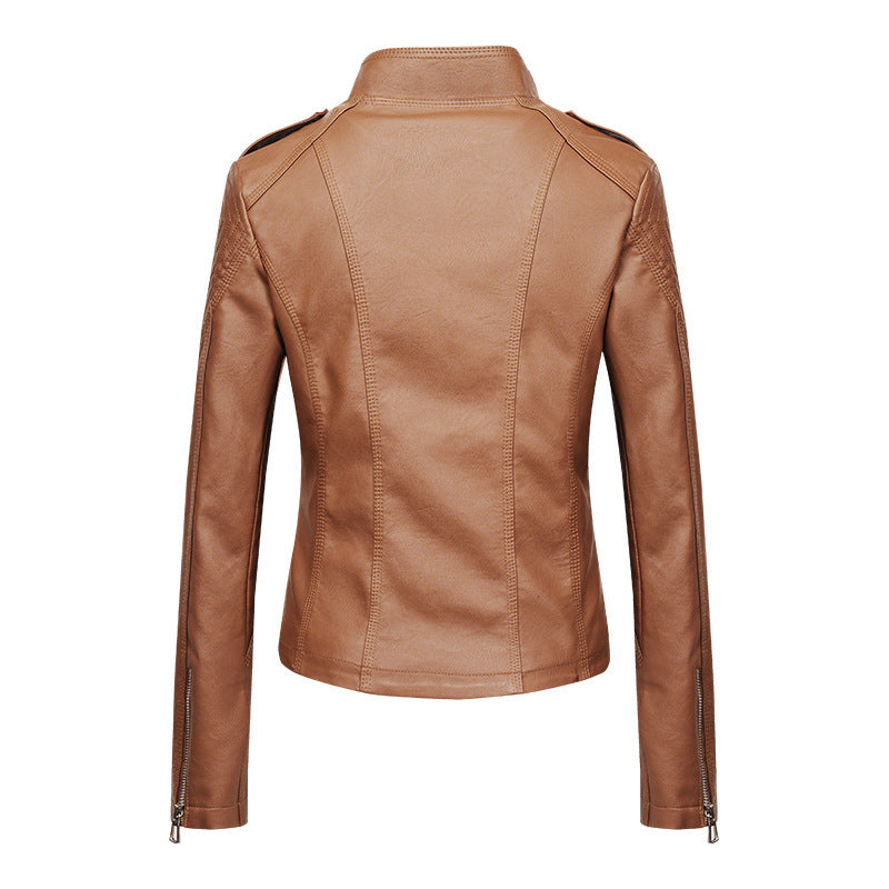 Veste coupe ajustée en cuir PU moto zippé pour femme