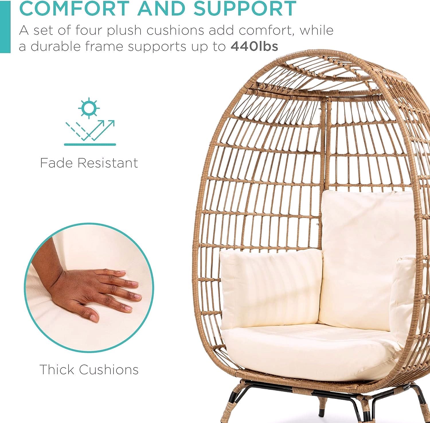 2026 Chaise à œuf en rotin Best Choice Products – Chaise longue surdimensionnée pour l'intérieur et l'extérieur, idéale pour la terrasse, le jardin et le salon